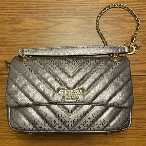 Guess Jania Quilted G-Shine Metallic Convertible Shoulder Bag - Pewter
